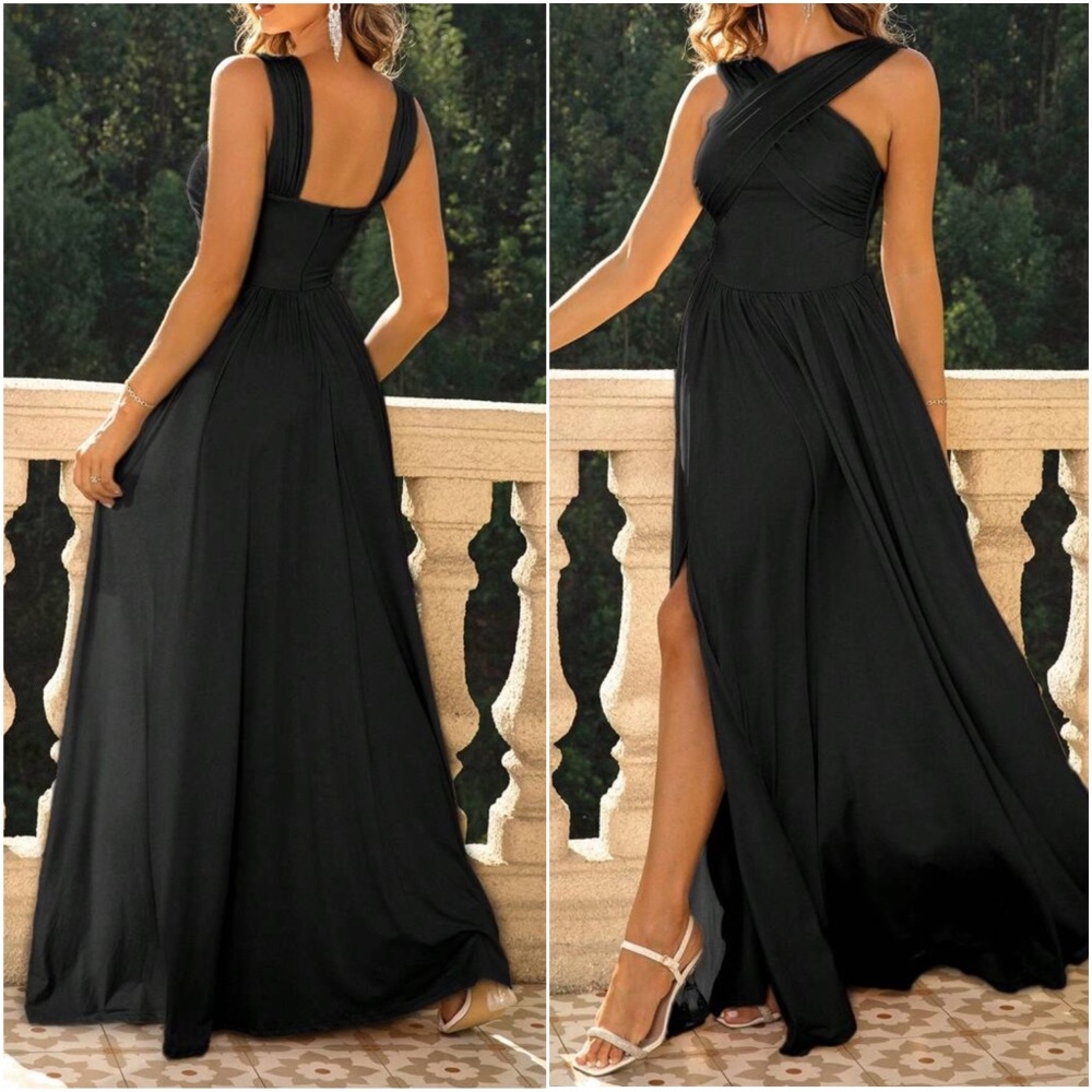 Luxe Criss Cross Neck Evening Formal Prom Wedding Dress - Picture 5 of 8